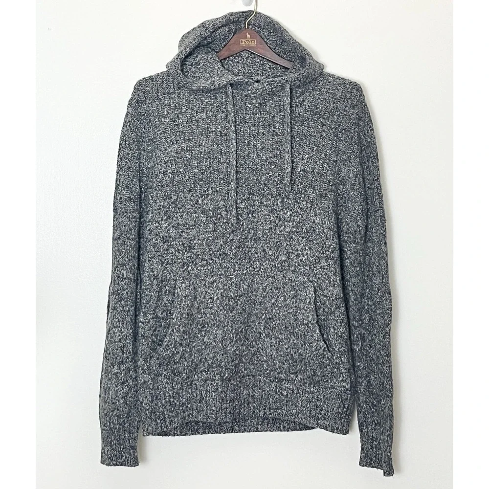 American Eagle Hooded‎ Sweater Men's Medium Gray Knit Dark Academia Pocket Cozy